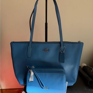 Coach Azure Blue Tote and Wristlet Set